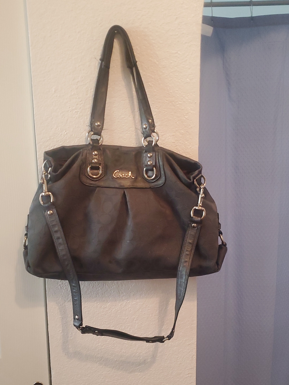 Coach Gray Leather Shoulder Satchel with Removable Strap